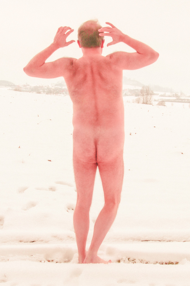 Naked mans bum in the snow - total nakedness