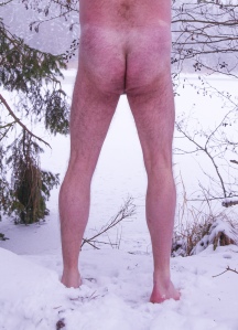 Being stark naked and barefoot in the snow. My skin is red from the cold and I am freezing.